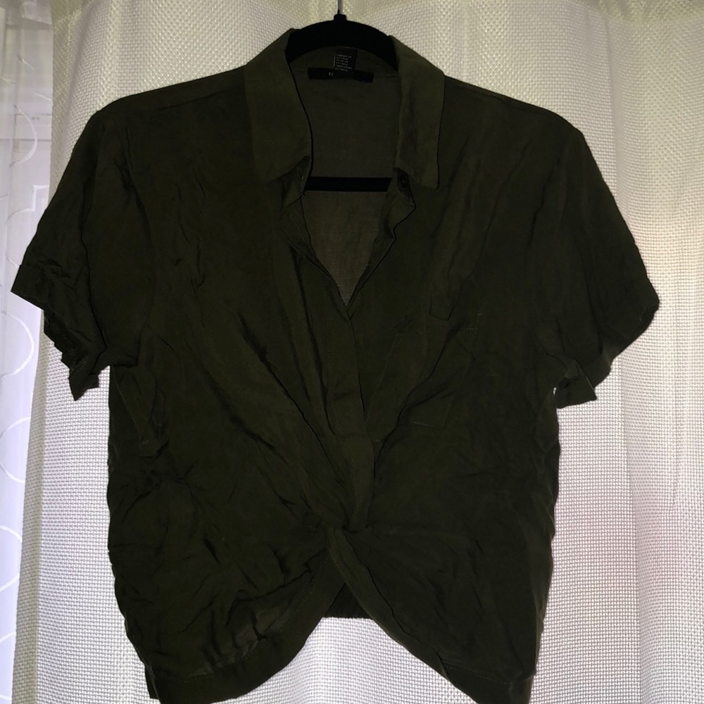 Dark Green Cropped Button Up